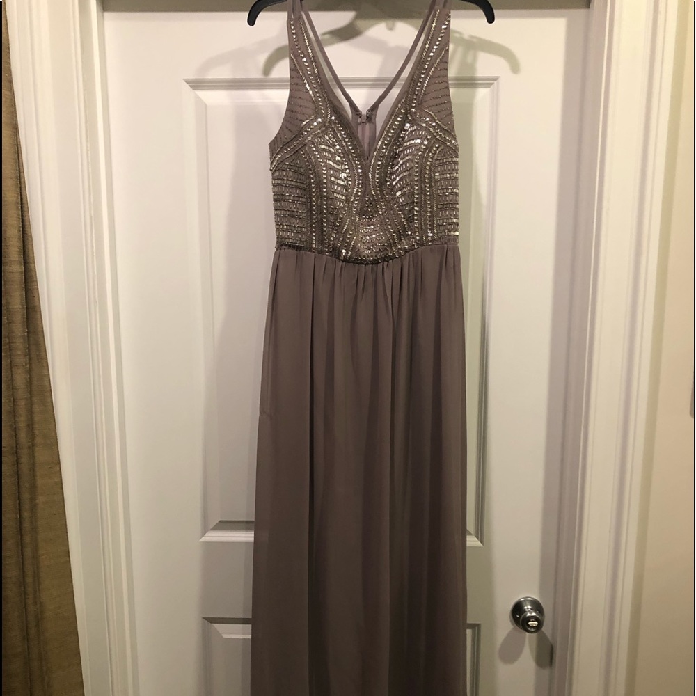 Evening gown with beading bodice and chiffon bottom.